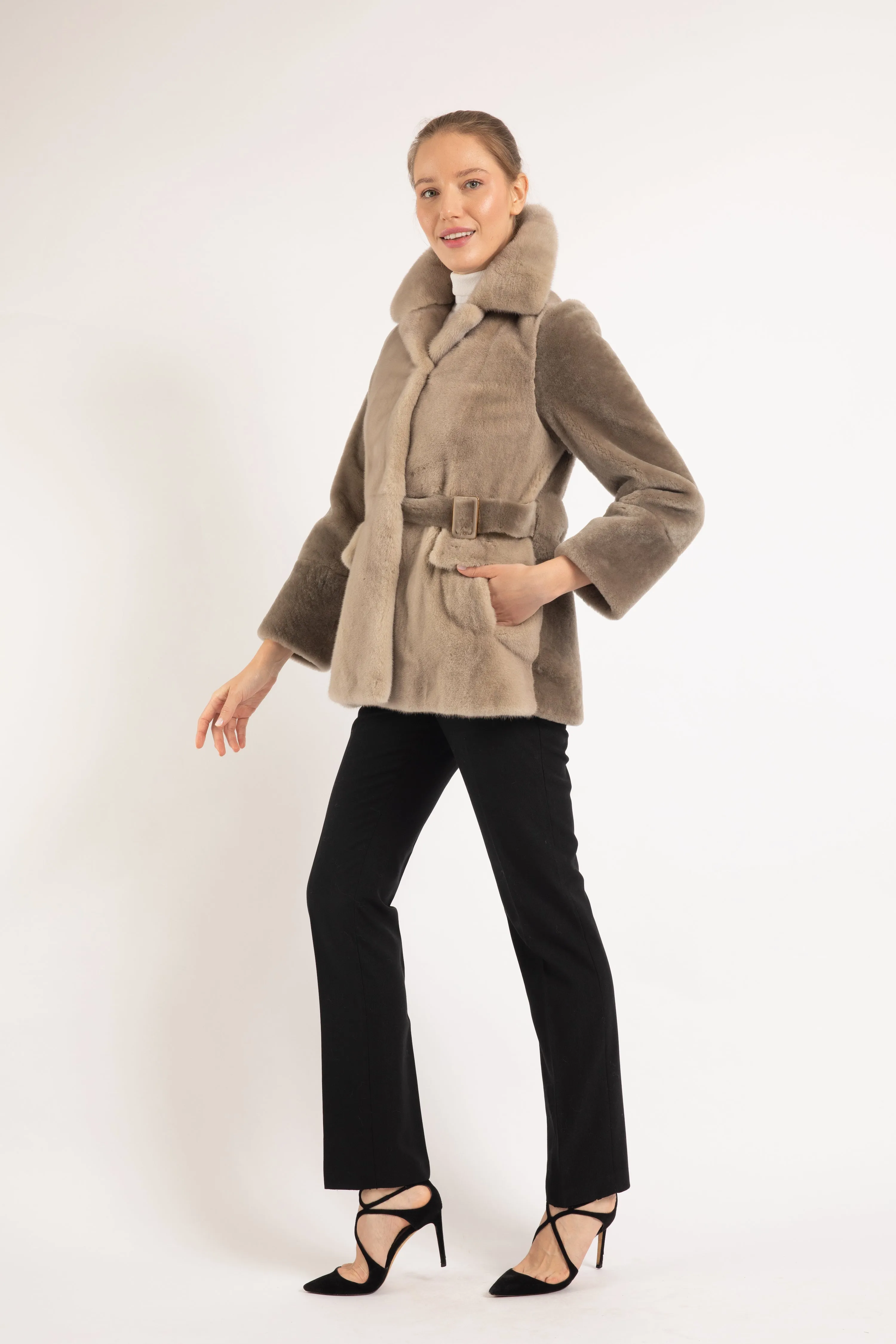 SAND BEIGE MINK & LAMB  FUR JACKET