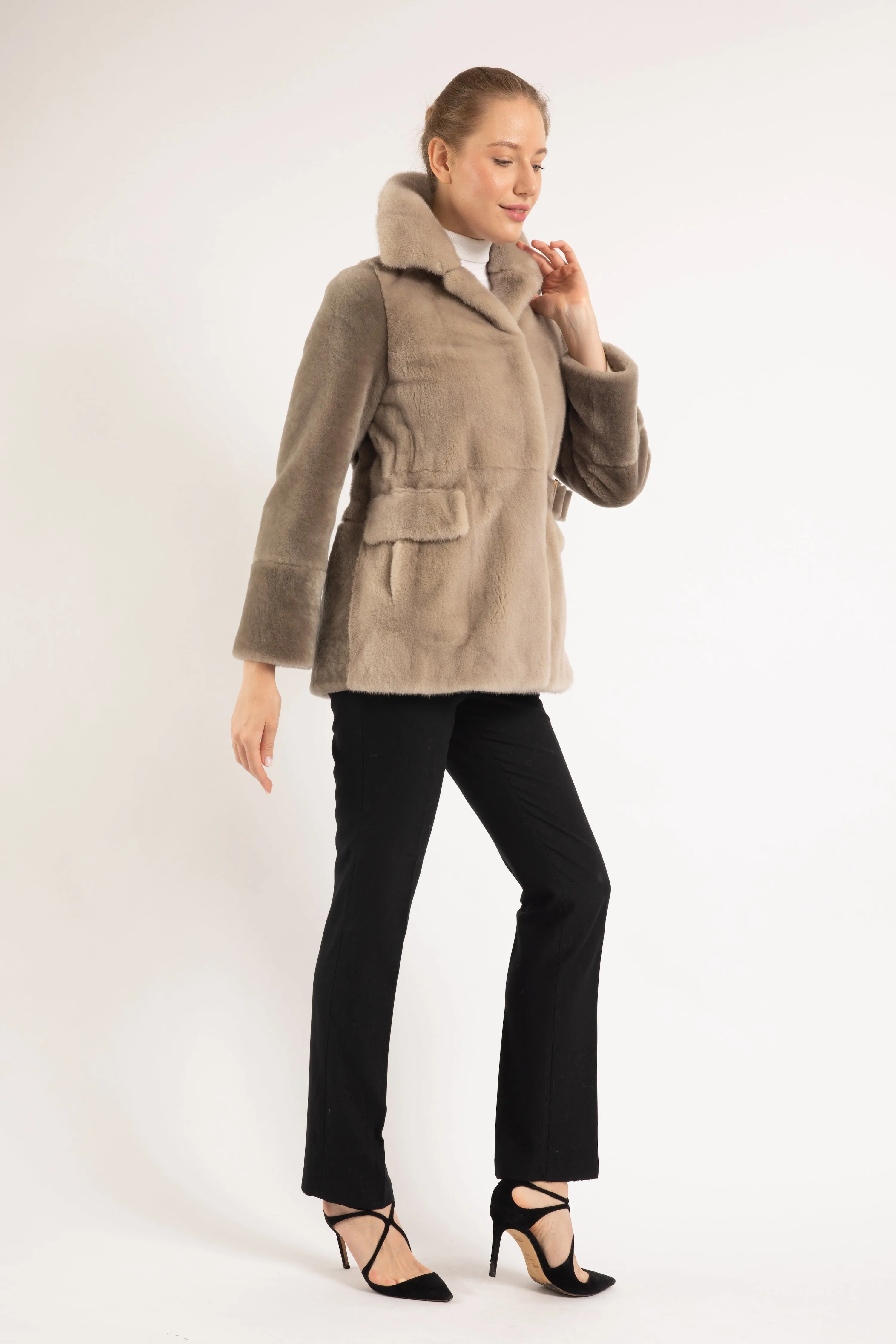 SAND BEIGE MINK & LAMB  FUR JACKET
