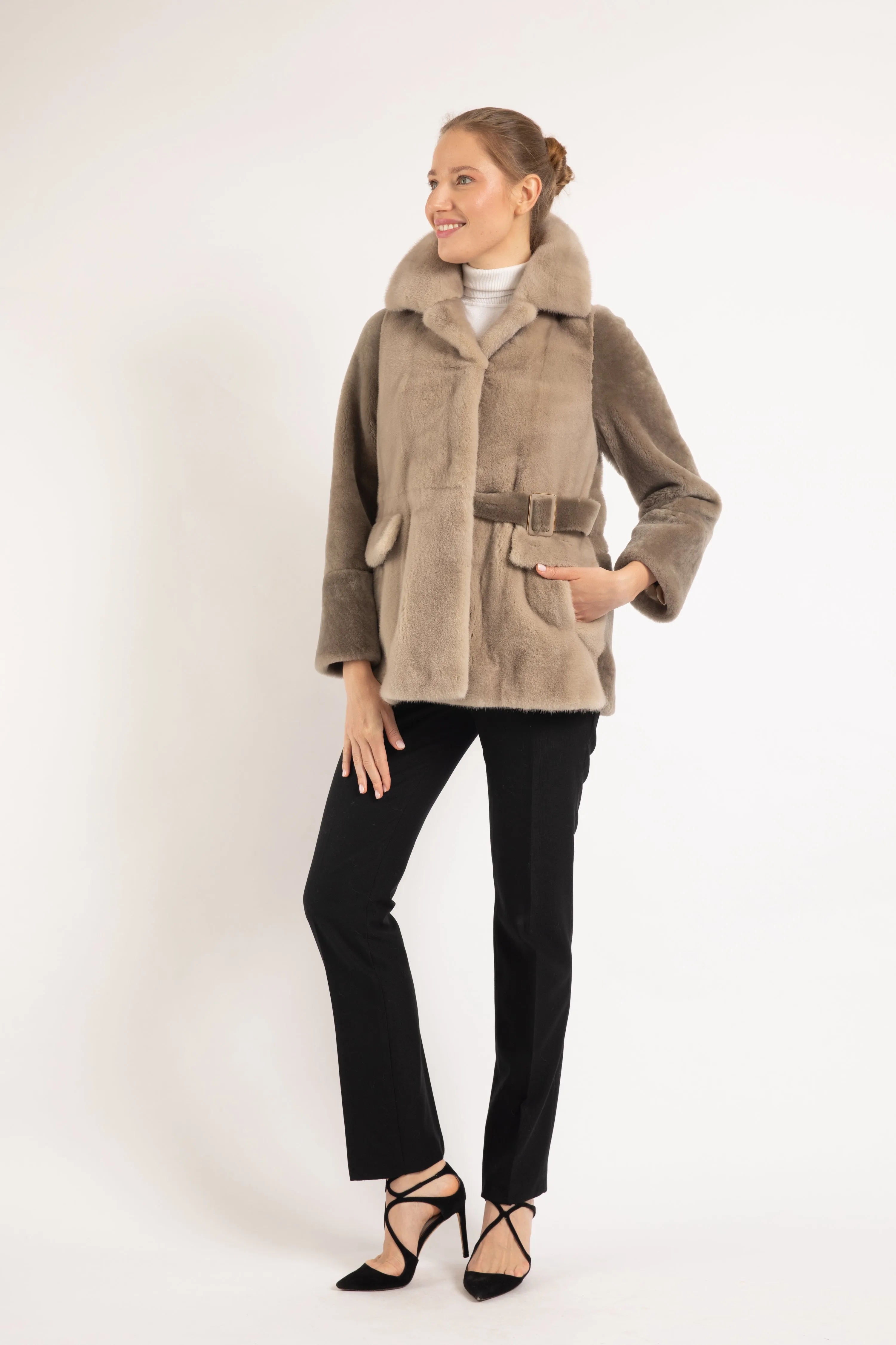 SAND BEIGE MINK & LAMB  FUR JACKET