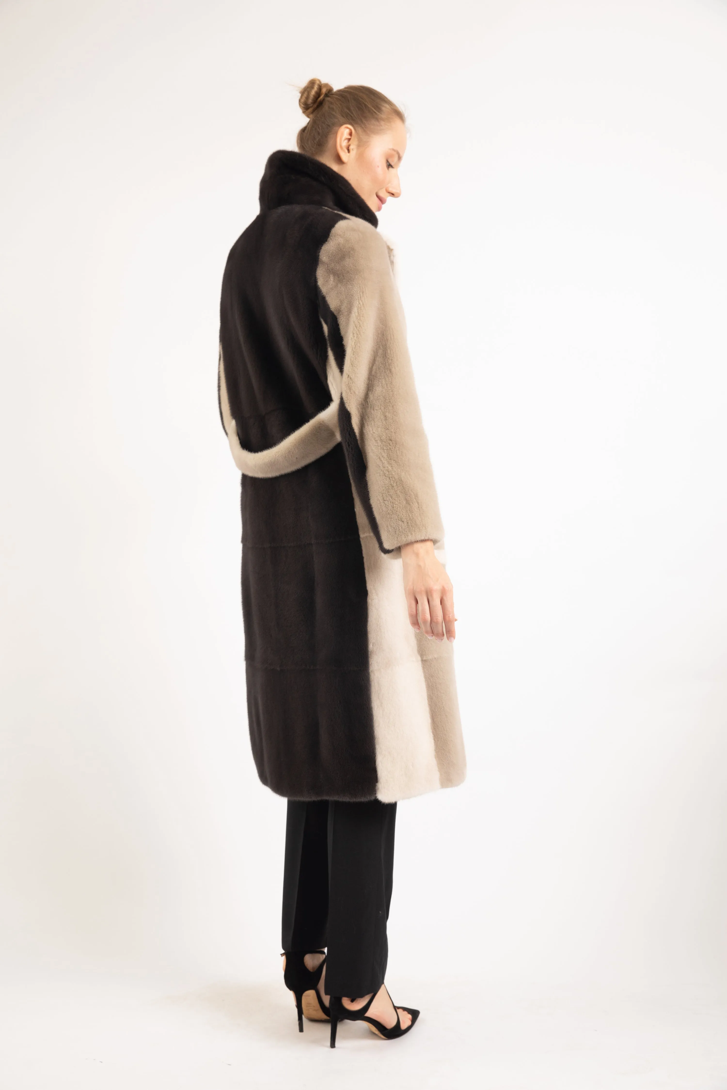 SAND BEIGE/ MUSHROOM/  PEARL MINK FUR COAT