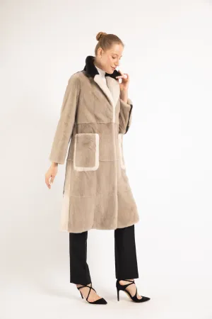 SAND BEIGE/ MUSHROOM/  PEARL MINK FUR COAT