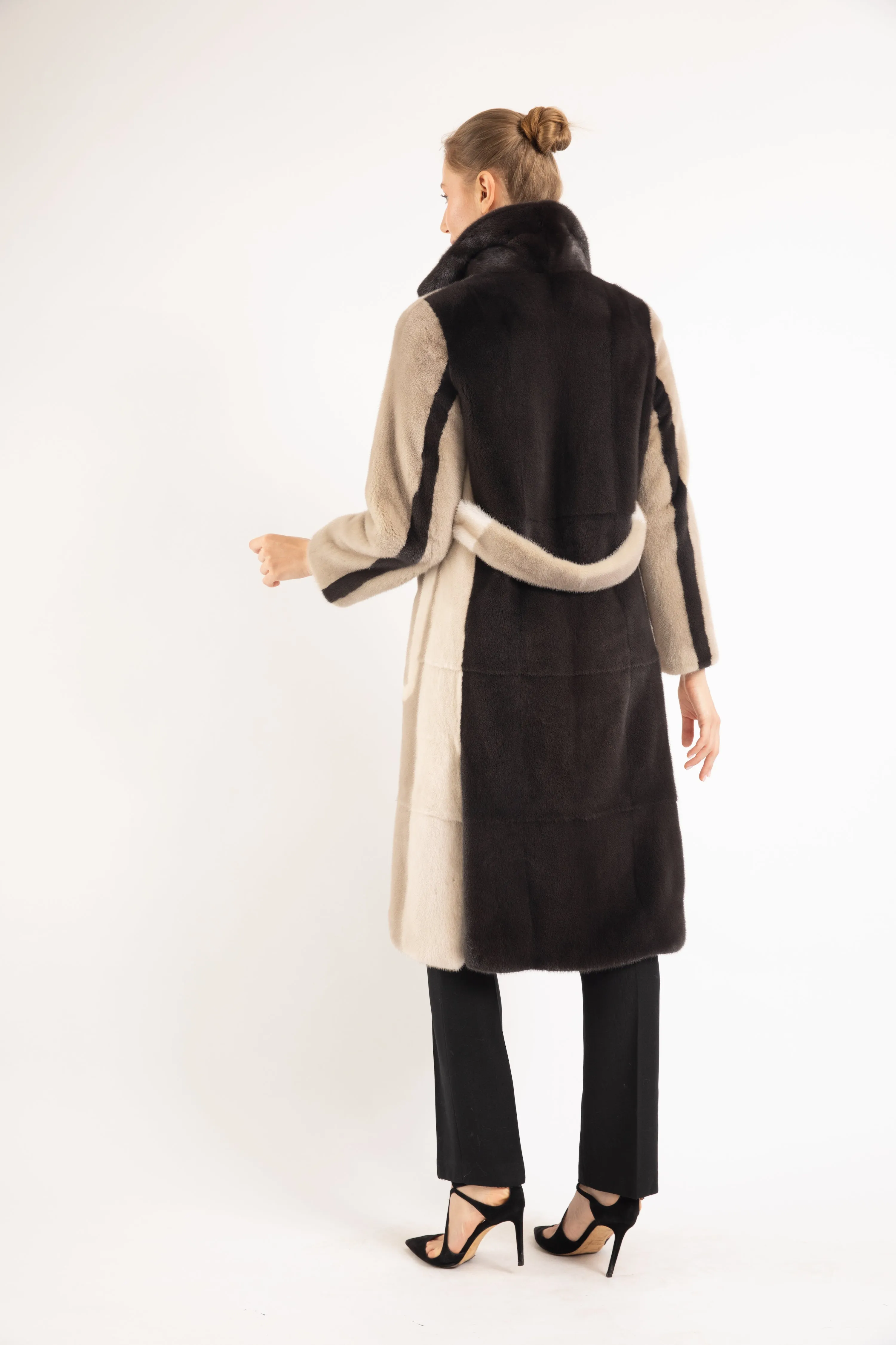 SAND BEIGE/ MUSHROOM/  PEARL MINK FUR COAT