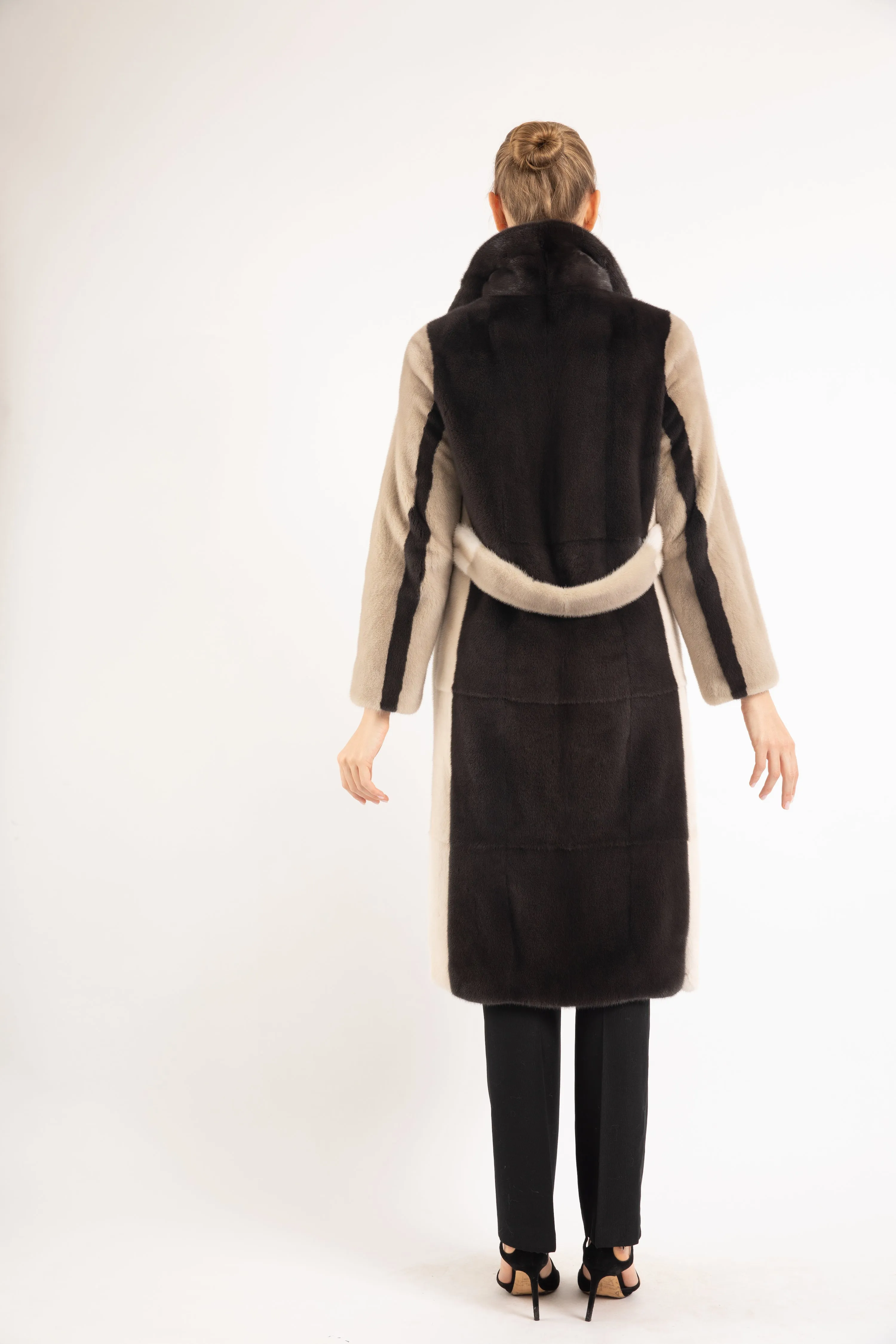 SAND BEIGE/ MUSHROOM/  PEARL MINK FUR COAT