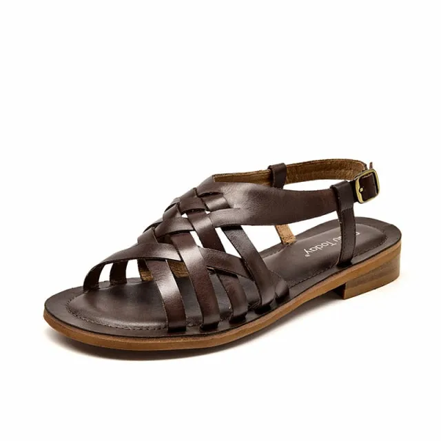 Sandals Women Woven Leather Buckle Strap