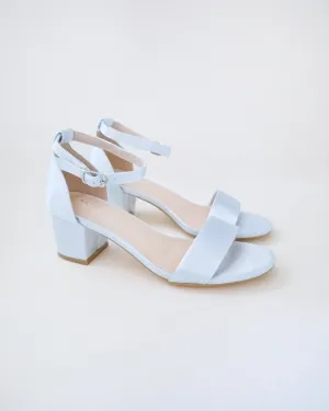 Satin Block Heel Sandals with Ankle Strap