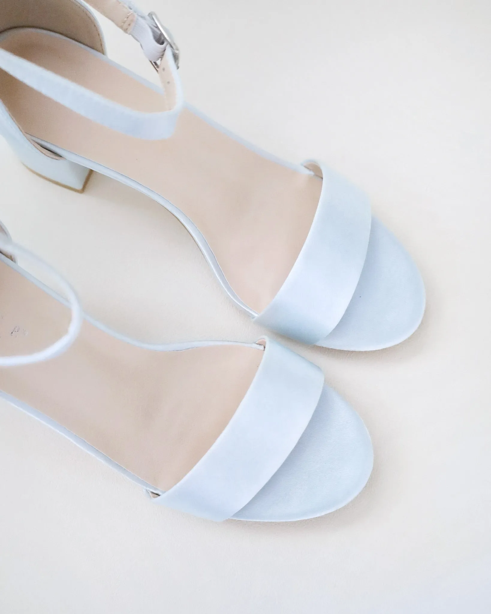Satin Block Heel Sandals with Ankle Strap