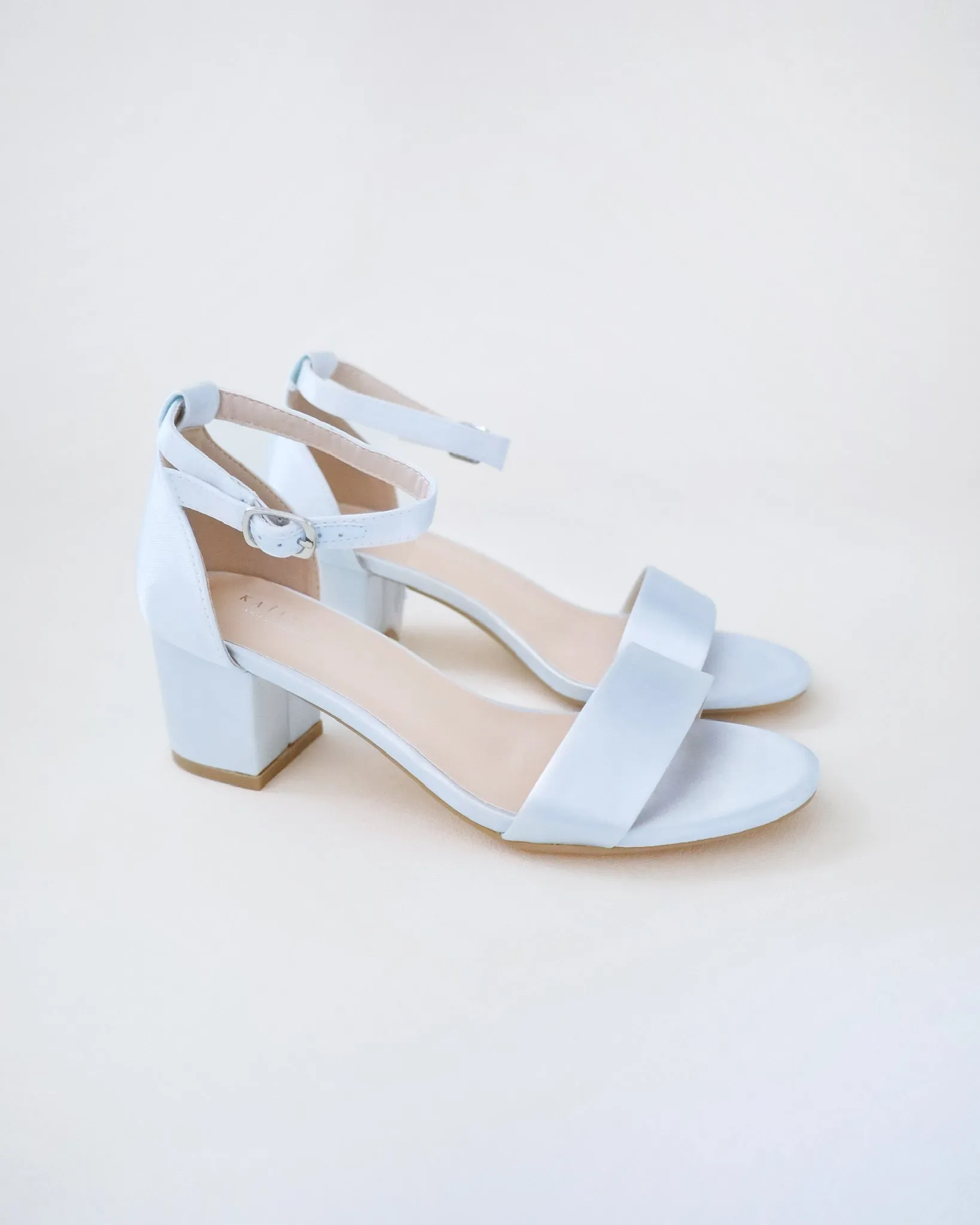 Satin Block Heel Sandals with Ankle Strap