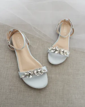 Satin Flat Sandal with Butterfly Brooch and Ankle Strap