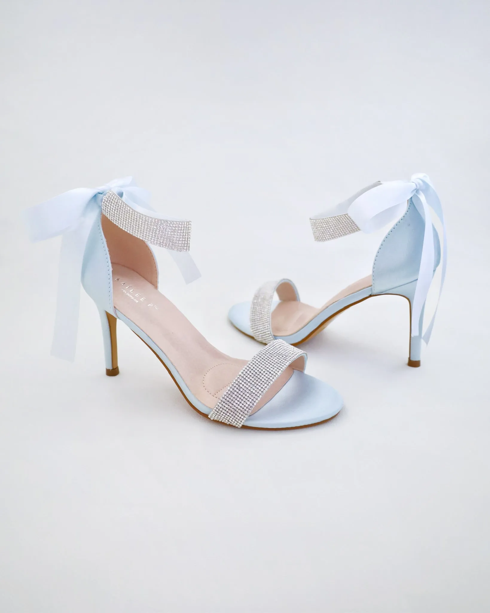 Satin High Heel Wedding Sandals with Rhinestones Strap