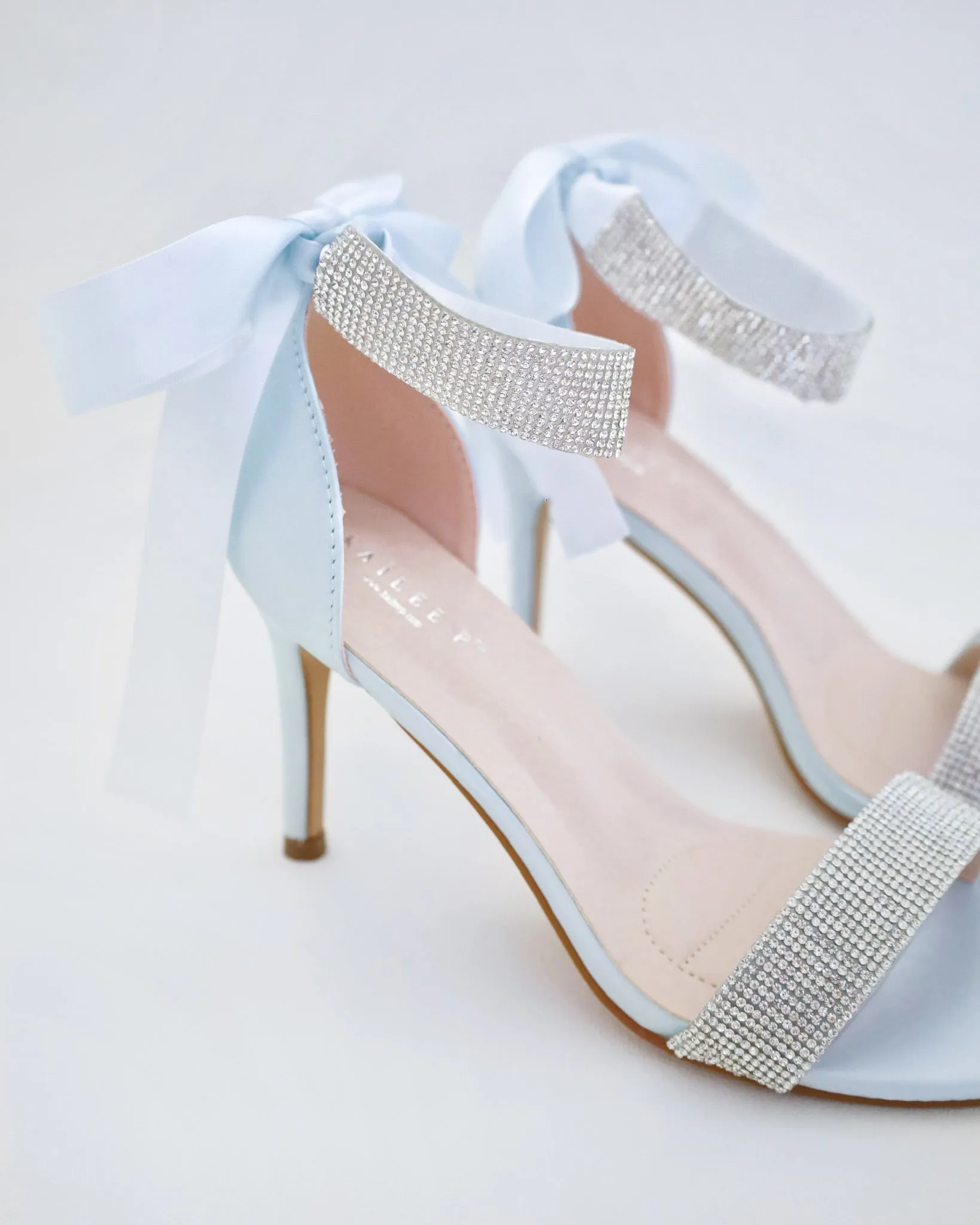 Satin High Heel Wedding Sandals with Rhinestones Strap