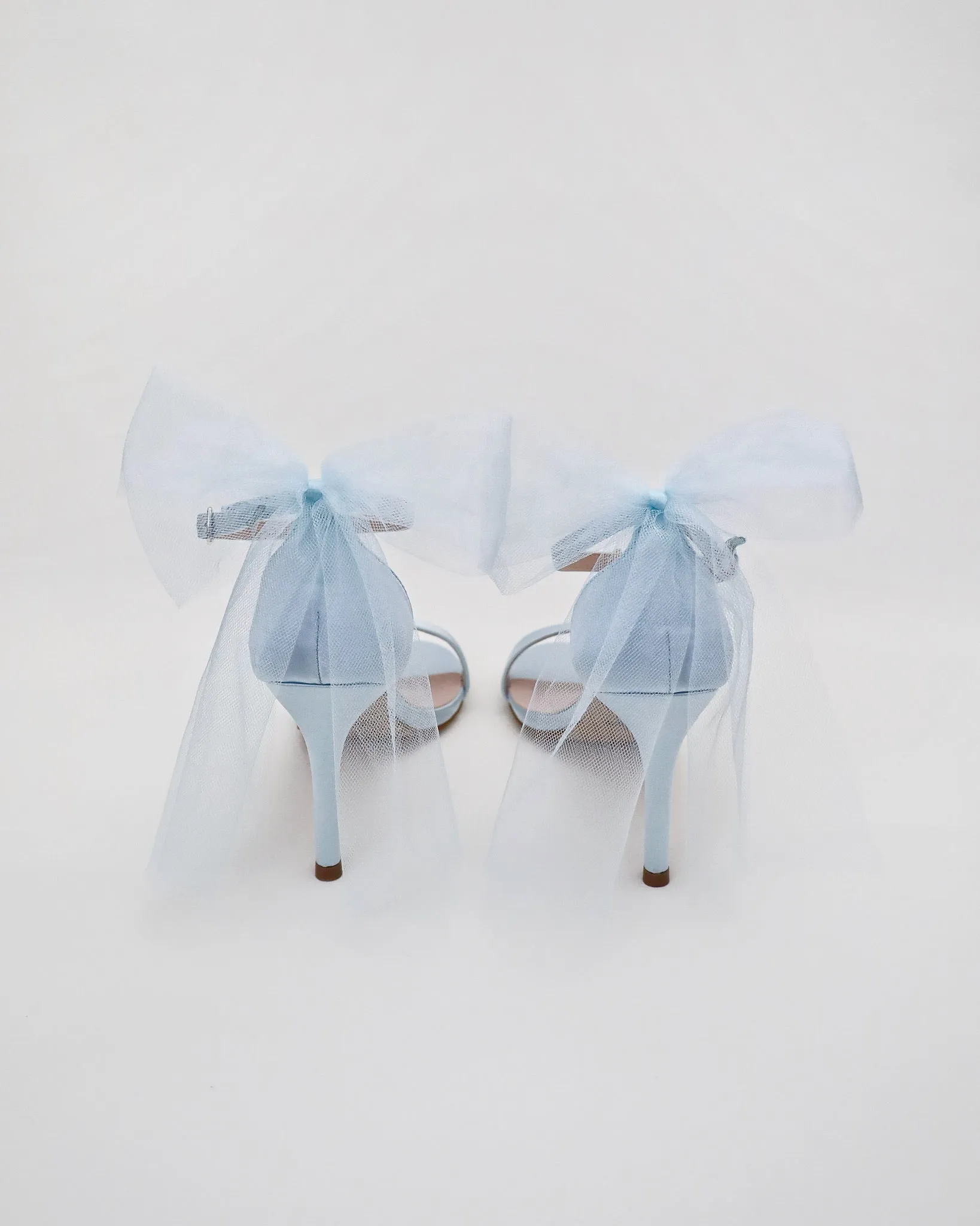 Satin High Heel Wedding Sandals with Tulle Back Bow