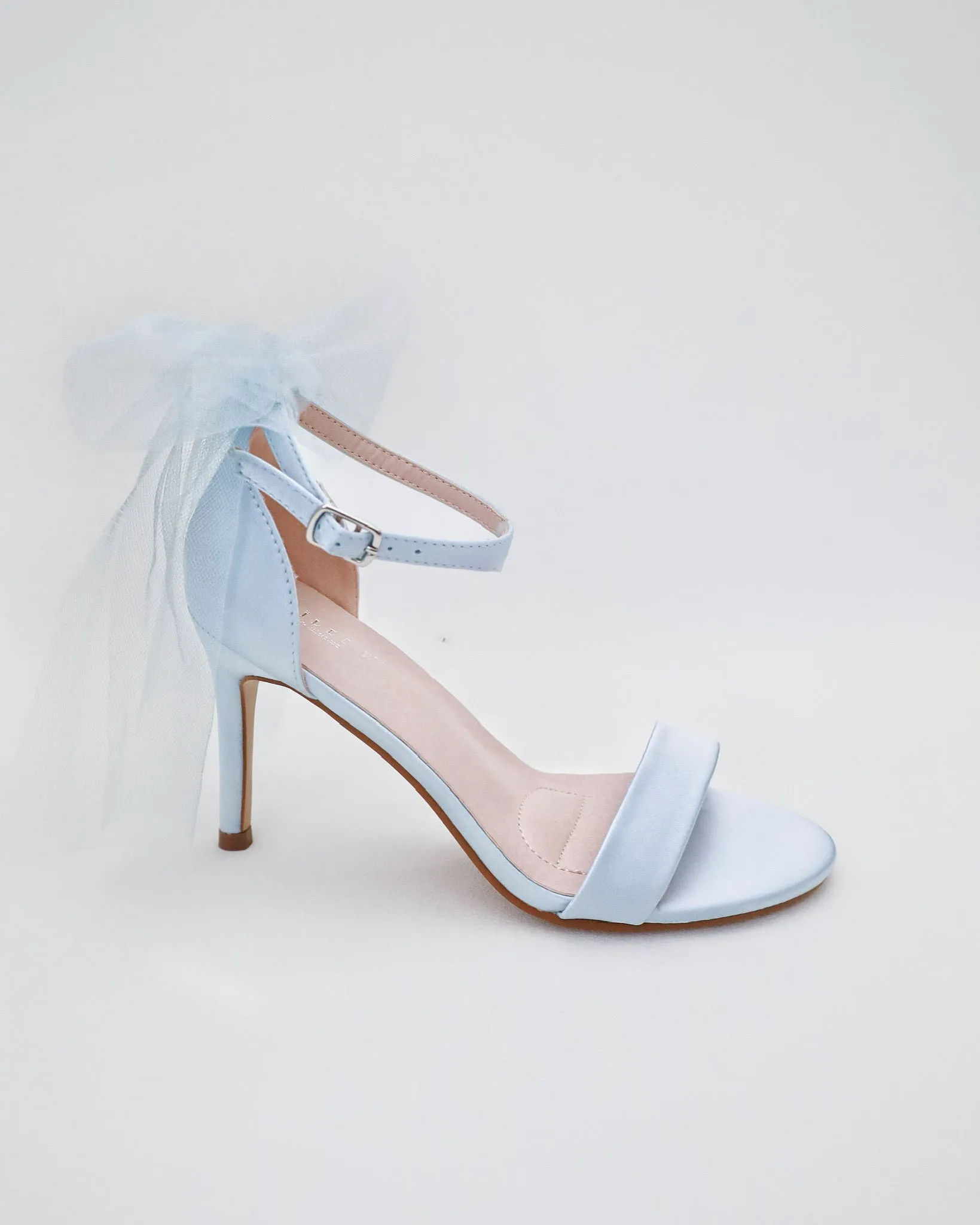 Satin High Heel Wedding Sandals with Tulle Back Bow