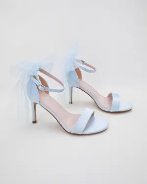 Satin High Heel Wedding Sandals with Tulle Back Bow