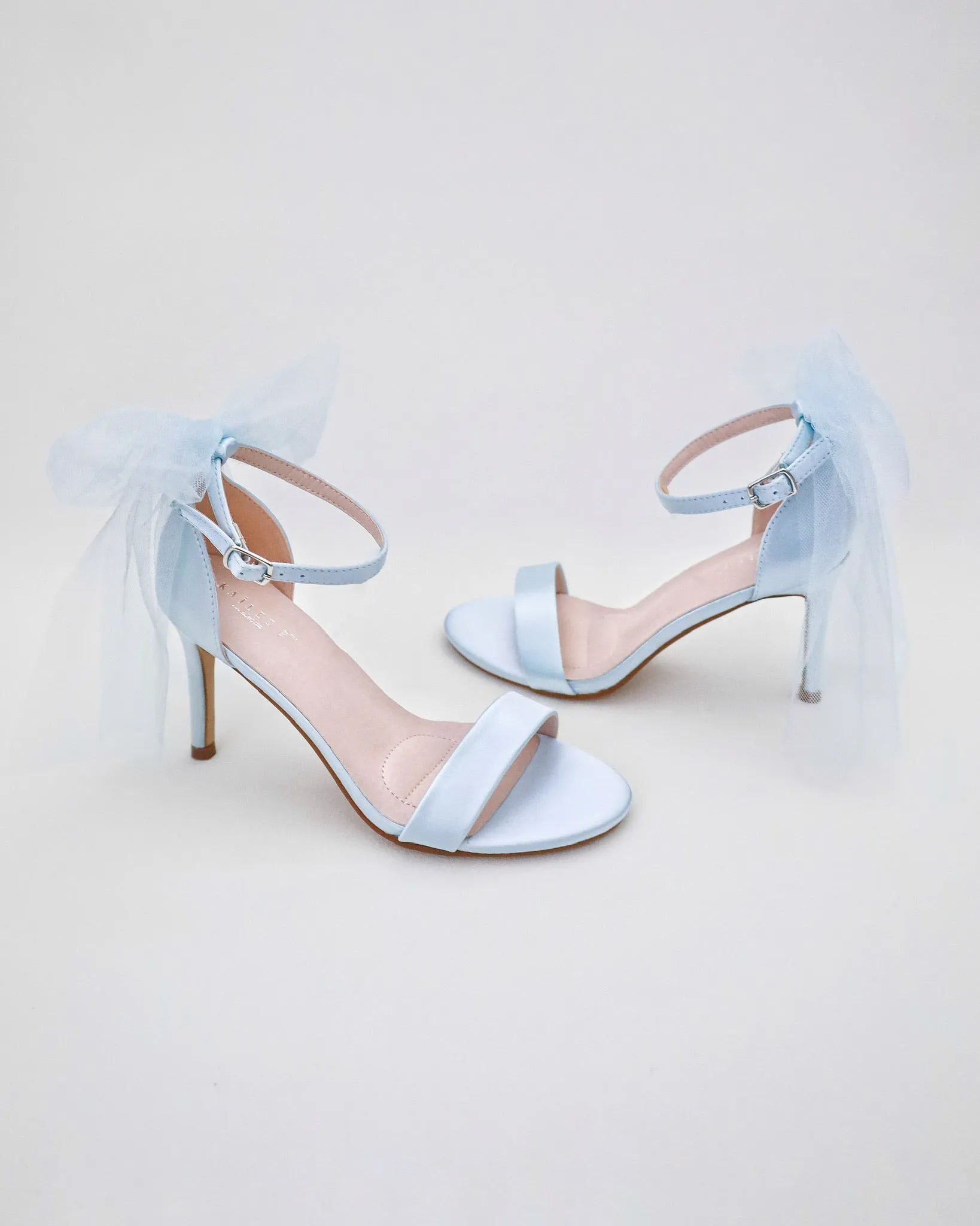 Satin High Heel Wedding Sandals with Tulle Back Bow