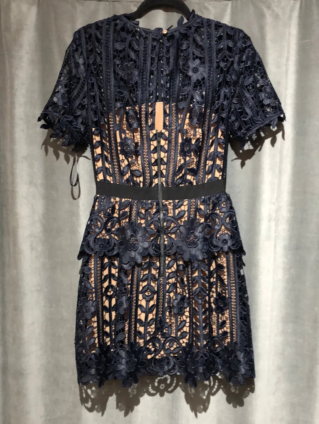 Self Portrait Navy Short Sleeeve Floral Cutout Minin Dress