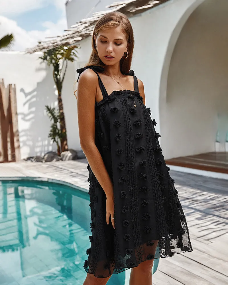 Sexy Lace-up Tube Top Loose Decorative Flowers Floral Mini Dresses