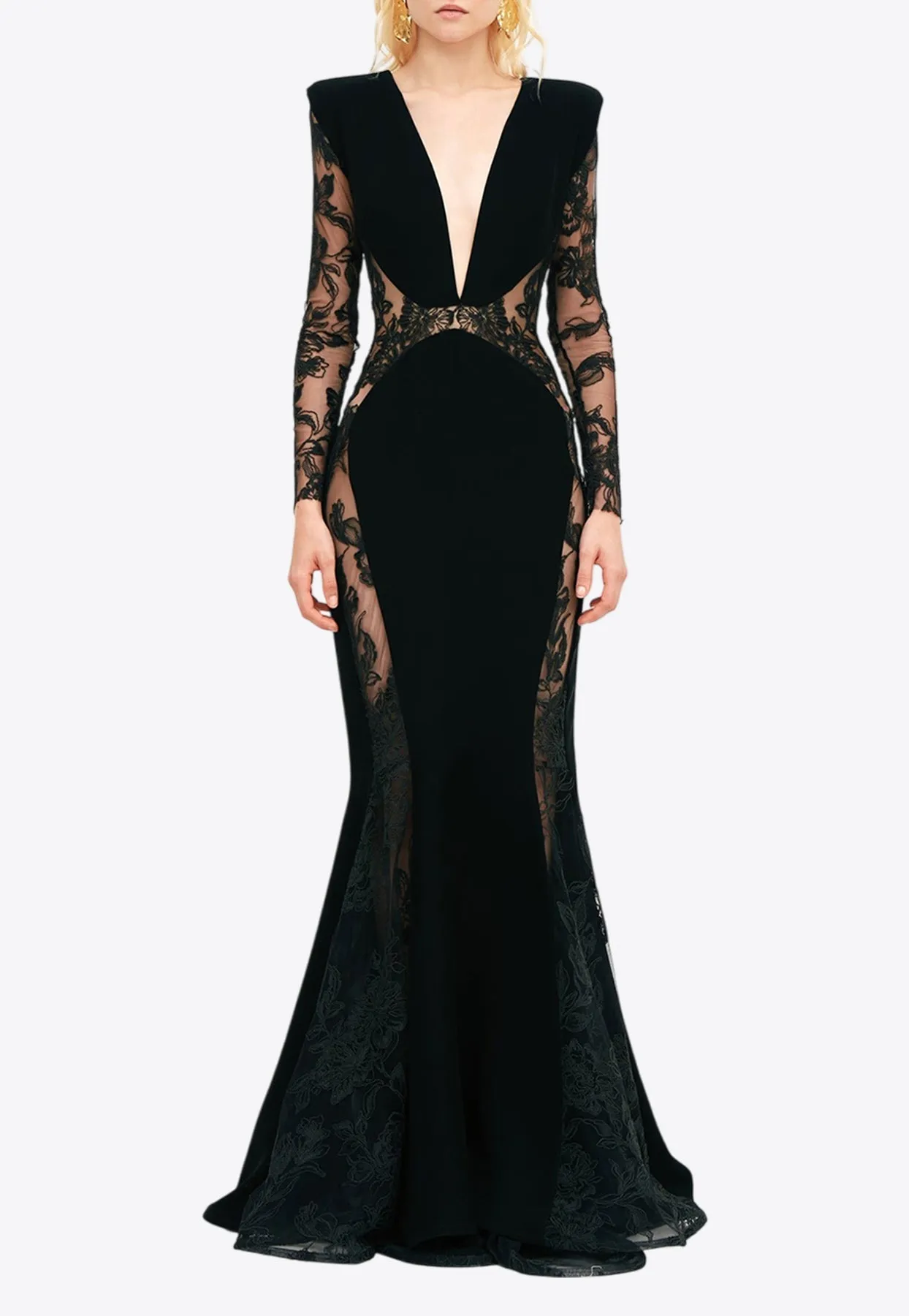 Sheer Paneled Maxi Mermaid Dress