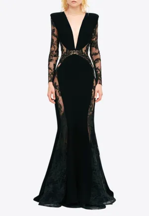 Sheer Paneled Maxi Mermaid Dress