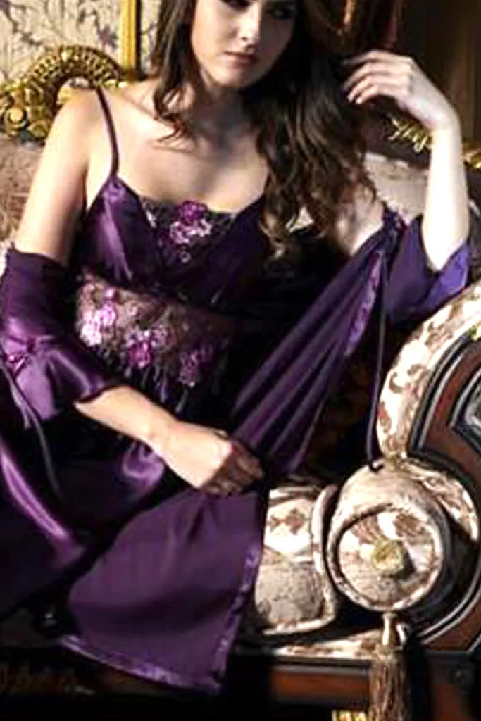 Shiny and Elegant! Two-Piece pajama set in Kimono style wz Spaghetti dress-Purple