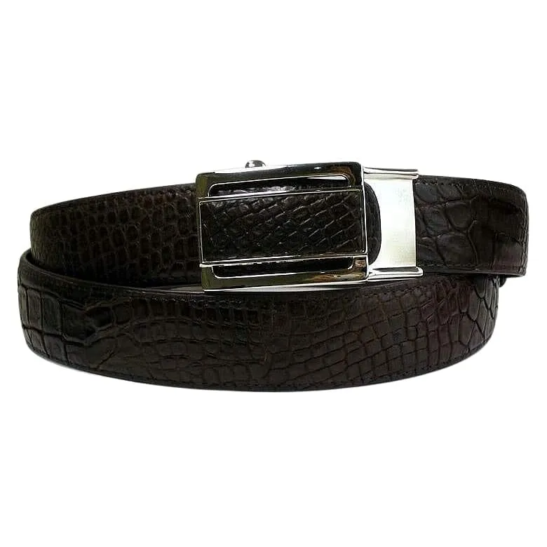 Shiny Dark Brown Belly Crocodile Belt