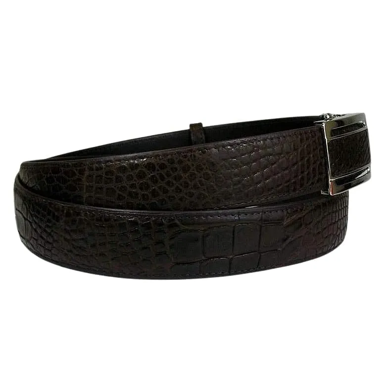 Shiny Dark Brown Belly Crocodile Belt