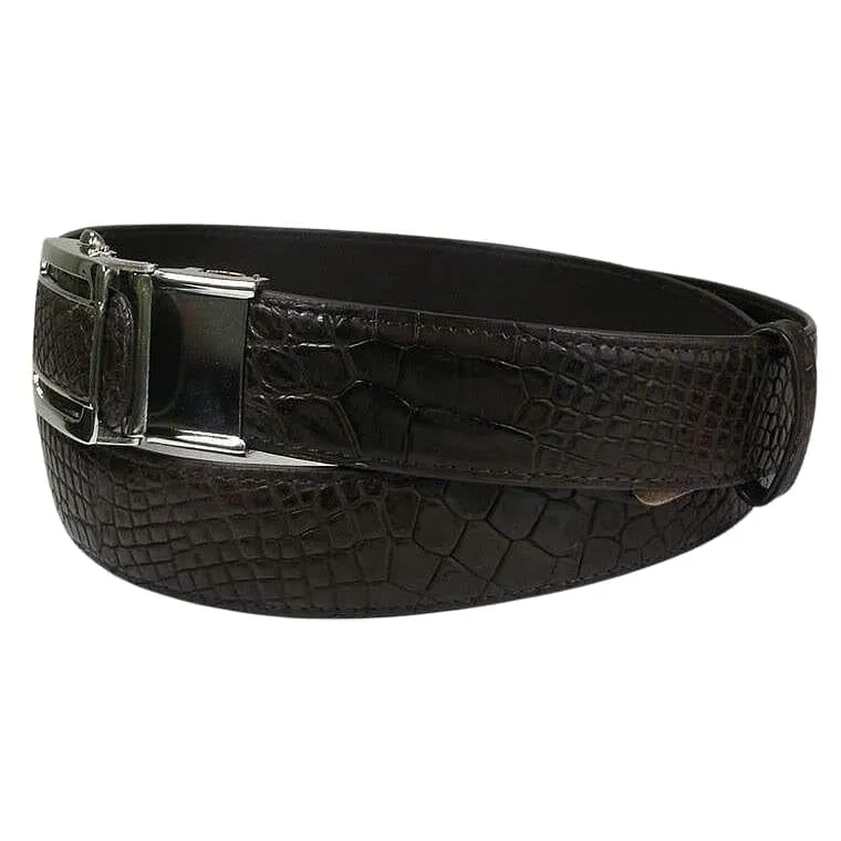 Shiny Dark Brown Belly Crocodile Belt