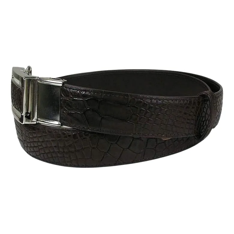 Shiny Dark Brown Belly Crocodile Belt