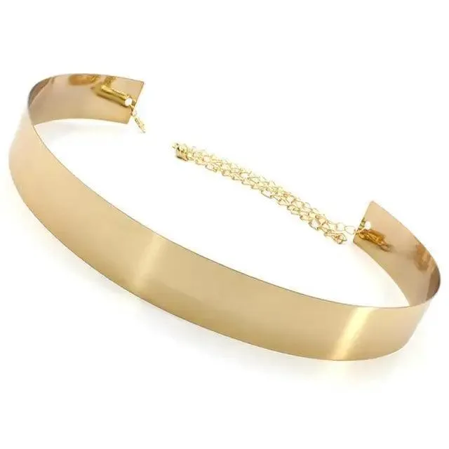 Shiny Women Metal Belt Luxurious Gold Dress Chain Belts Elegant Polished Adjustable Metal Mirror Waist Belt
