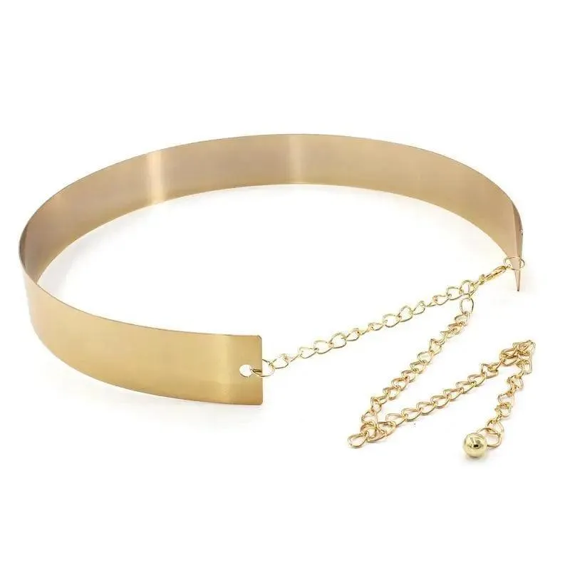 Shiny Women Metal Belt Luxurious Gold Dress Chain Belts Elegant Polished Adjustable Metal Mirror Waist Belt