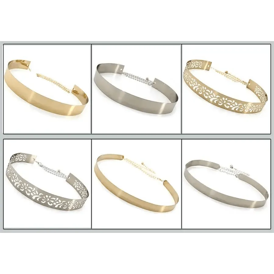Shiny Women Metal Belt Luxurious Gold Dress Chain Belts Elegant Polished Adjustable Metal Mirror Waist Belt
