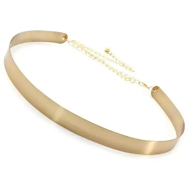 Shiny Women Metal Belt Luxurious Gold Dress Chain Belts Elegant Polished Adjustable Metal Mirror Waist Belt