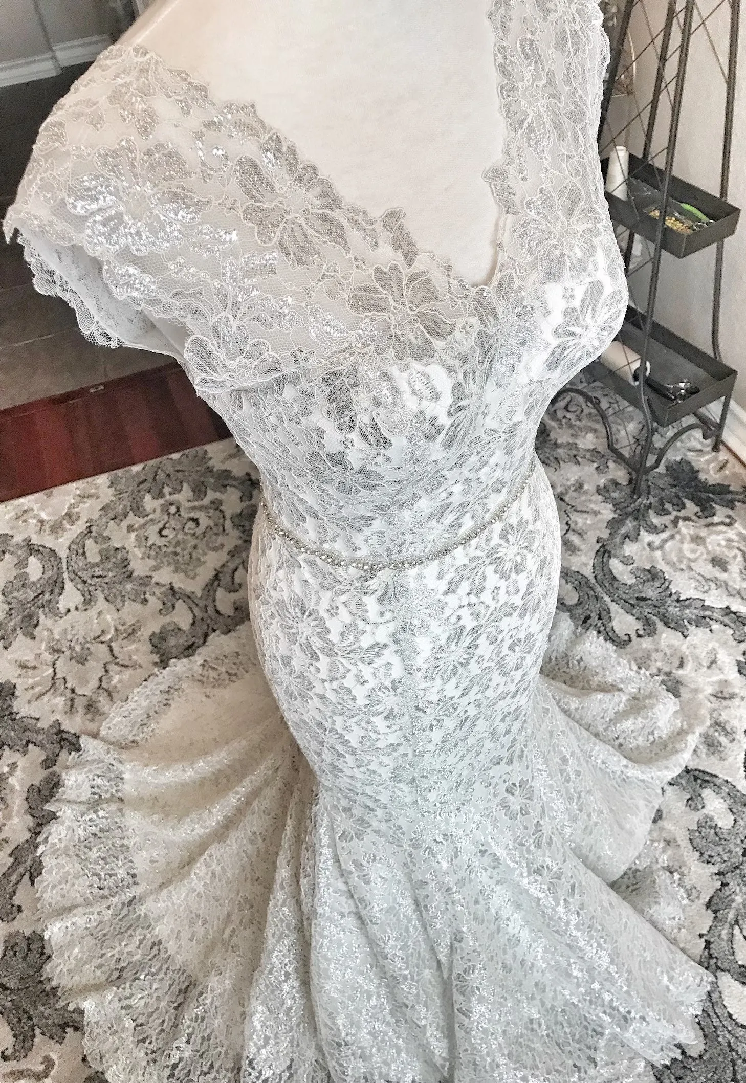 Silver Lace Fit & Flare Wedding Dress Selene