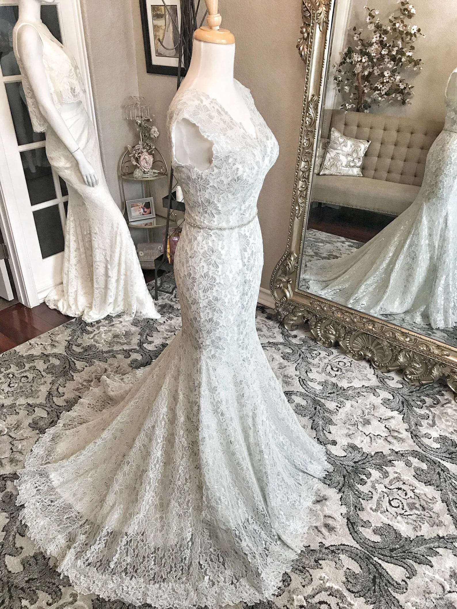 Silver Lace Fit & Flare Wedding Dress Selene