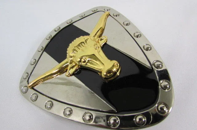 Silver Metal Shield Plate Gold Bull Head Large 3D Belt Buckle Men Cowboy Western Accessories