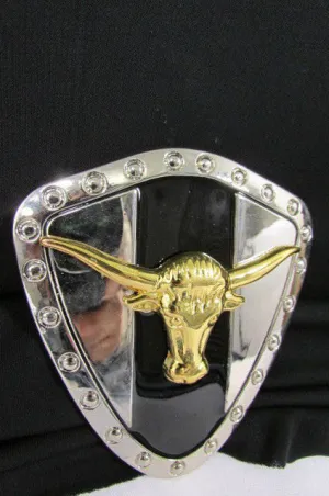 Silver Metal Shield Plate Gold Bull Head Large 3D Belt Buckle Men Cowboy Western Accessories