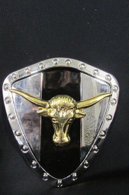 Silver Metal Shield Plate Gold Bull Head Large 3D Belt Buckle Men Cowboy Western Accessories