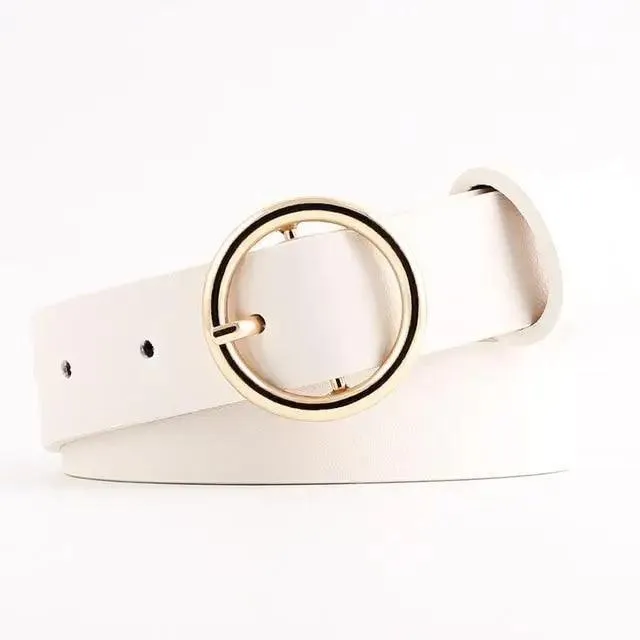 Simple Double Round Buckle PU Leather Waist Strap Vintage Design Double O-Ring Buckle  Women Leather Belt For Jeans And Dresses
