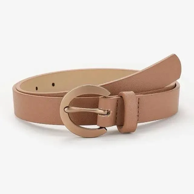 Simple Double Round Buckle PU Leather Waist Strap Vintage Design Double O-Ring Buckle  Women Leather Belt For Jeans And Dresses