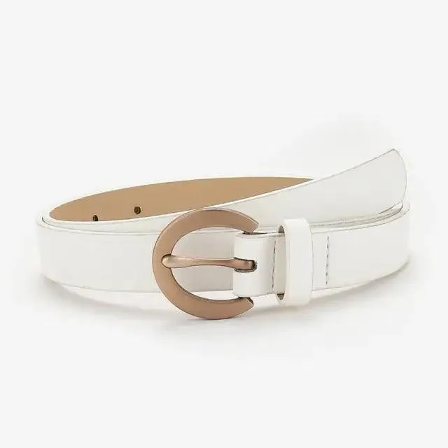 Simple Double Round Buckle PU Leather Waist Strap Vintage Design Double O-Ring Buckle  Women Leather Belt For Jeans And Dresses
