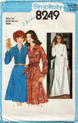 Simplicity 8249 Womens Pin Tucked Dress or Maxi 1970s Vintage Sewing Pattern Size 14 Bust 36 inches
