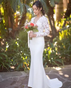Sleek Sheer Lace Bodice Fit & Flare Wedding Dress Chelsea