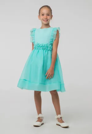 Solid Organza Frill Rhinestones Embellish Sleeveless Dress