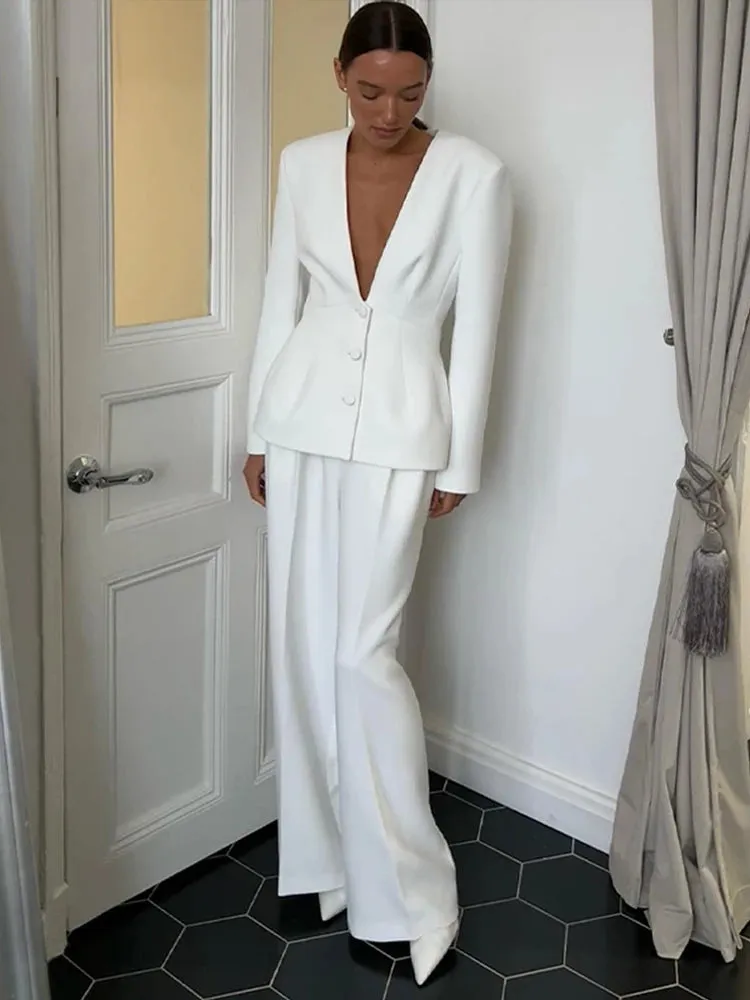 Sophia – Chic Women’s Office Blazer and Wide-Leg Trousers Set