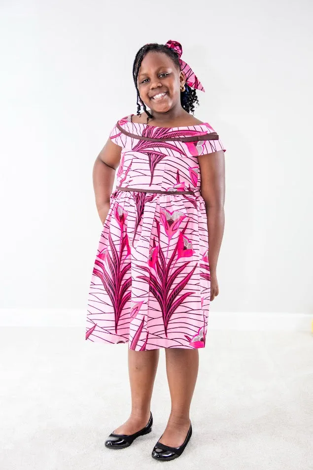 Sophia Girl dress- Pink base flower pattern