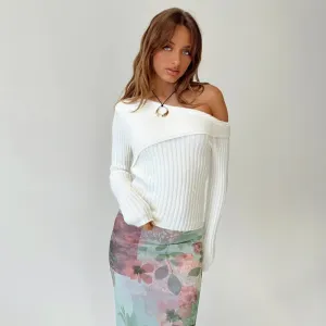 Spark Off-Shoulder Long Sleeve Ribbed Knit Sweater