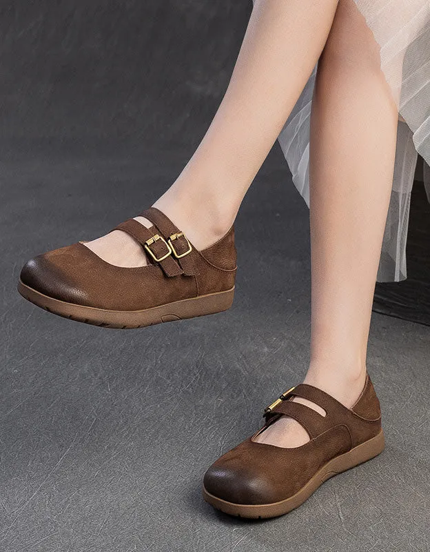 Spring Double Buckles Comfortable Retro Flat Shoes