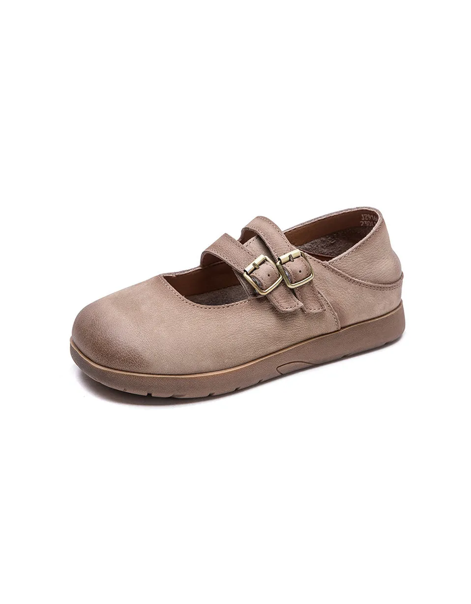 Spring Double Buckles Comfortable Retro Flat Shoes