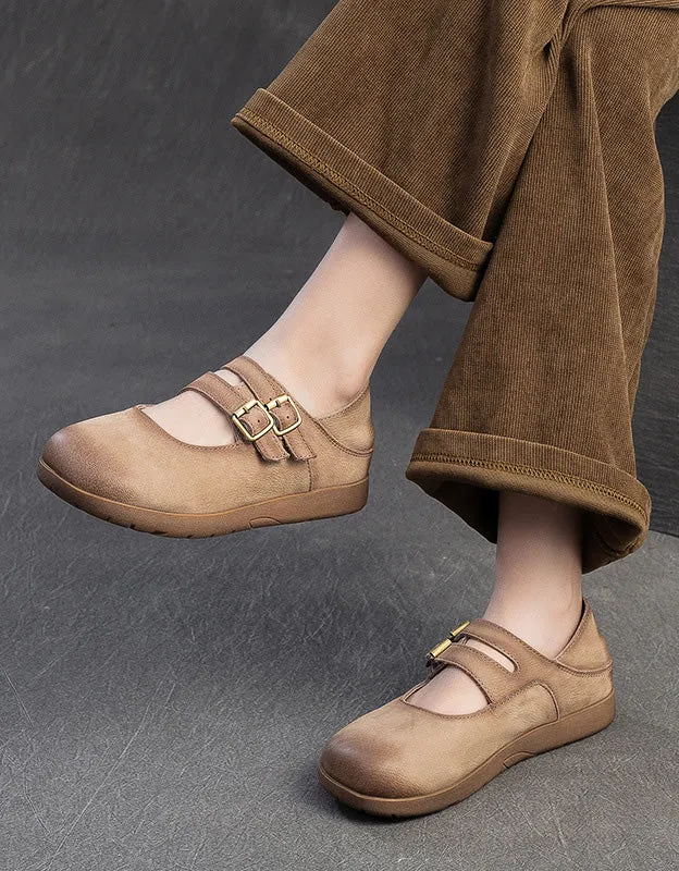 Spring Double Buckles Comfortable Retro Flat Shoes