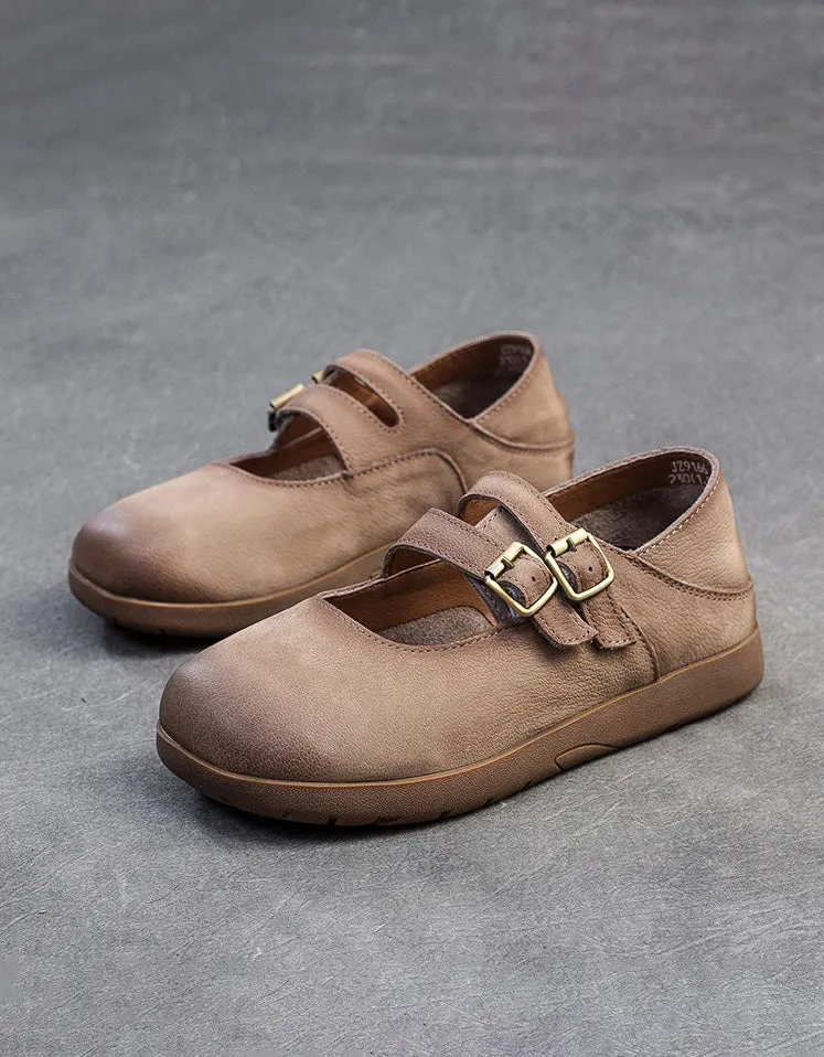 Spring Double Buckles Comfortable Retro Flat Shoes