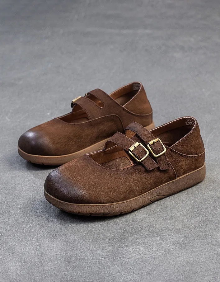 Spring Double Buckles Comfortable Retro Flat Shoes